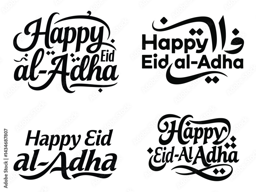 Elegant Happy Eid al-Adha Calligraphy Set for Islamic Designs Elegant Happy Eid al-Adha Calligraphy Set for Islamic Designs