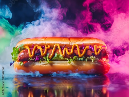 Smoky Hot Dog: Vibrant Colors and Delicious Toppings photo