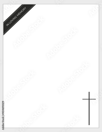 Minimal Funeral Program Modern white background with tasteful black ribbon and cross