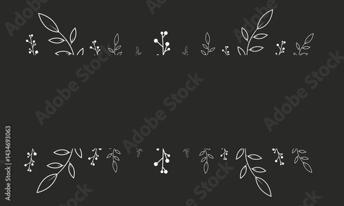 Floral frame for funeral events Black background and white leaves