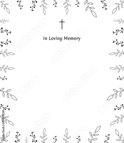 Empty funeral card with text church black cross and flowers
