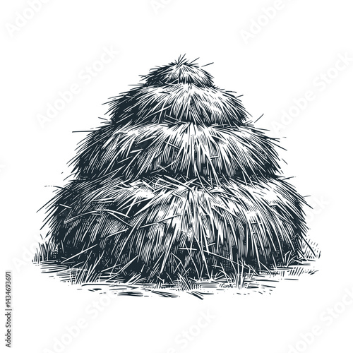 Haystack . Black white vector illustration.