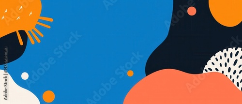 Fototapeta Naklejka Na Ścianę i Meble -  Playful abstract background with vibrant orange and blue shapes, modern graphic design with organic elements for creative projects
