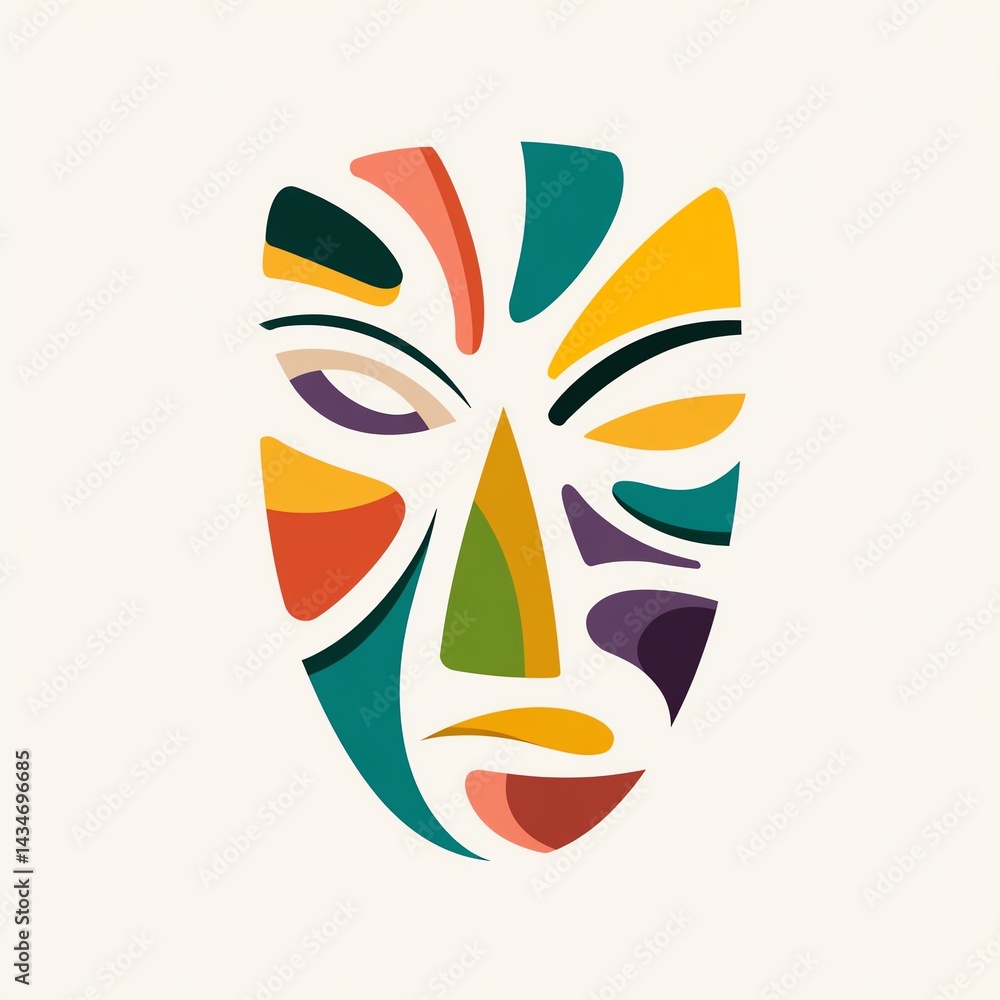 abstract mask design in colorful tribal style, modern vector art with surreal shapes and expressive linework abstract mask design in colorful tribal style, modern vector art with surreal shapes and expressive linework