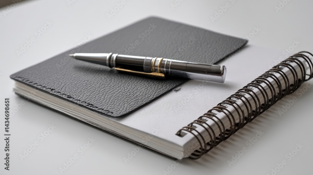 Elegant Notebook and Pen on a Table Elegant Notebook and Pen on a Table