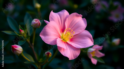 A stunning summer flower with soft pink petals that exude a beautiful blush like hue, reminiscent of a gentle caress on a balmy summer night.