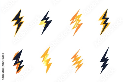 Free Download Eight lightning bolt icons; energy, power, speed, electricity symbols; white background; graphic design - GFXLoad