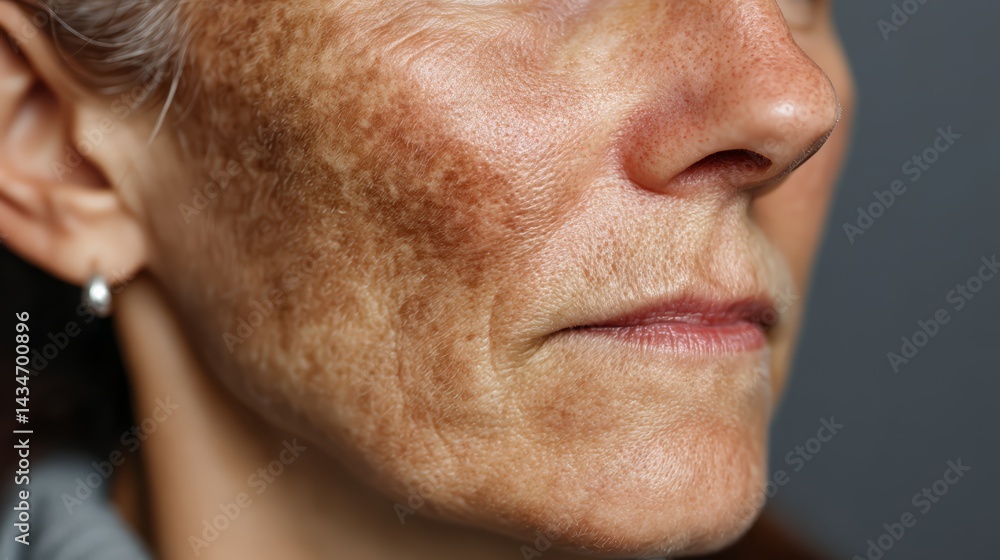 Obraz premium Close-Up of Aging Skin with Hyperpigmentation and Age Spots on Human Face