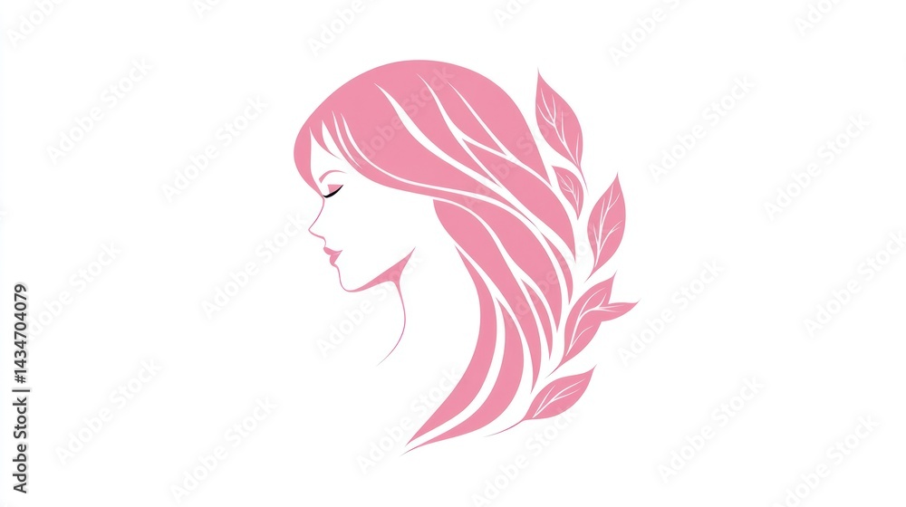 Woman profile, floral wreath, beauty logo Woman profile, floral wreath, beauty logo