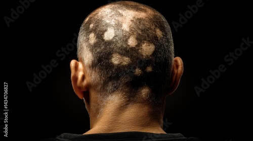 Close-up of Bald Patches on Scalp Due to Alopecia Areata in an Adult Individual