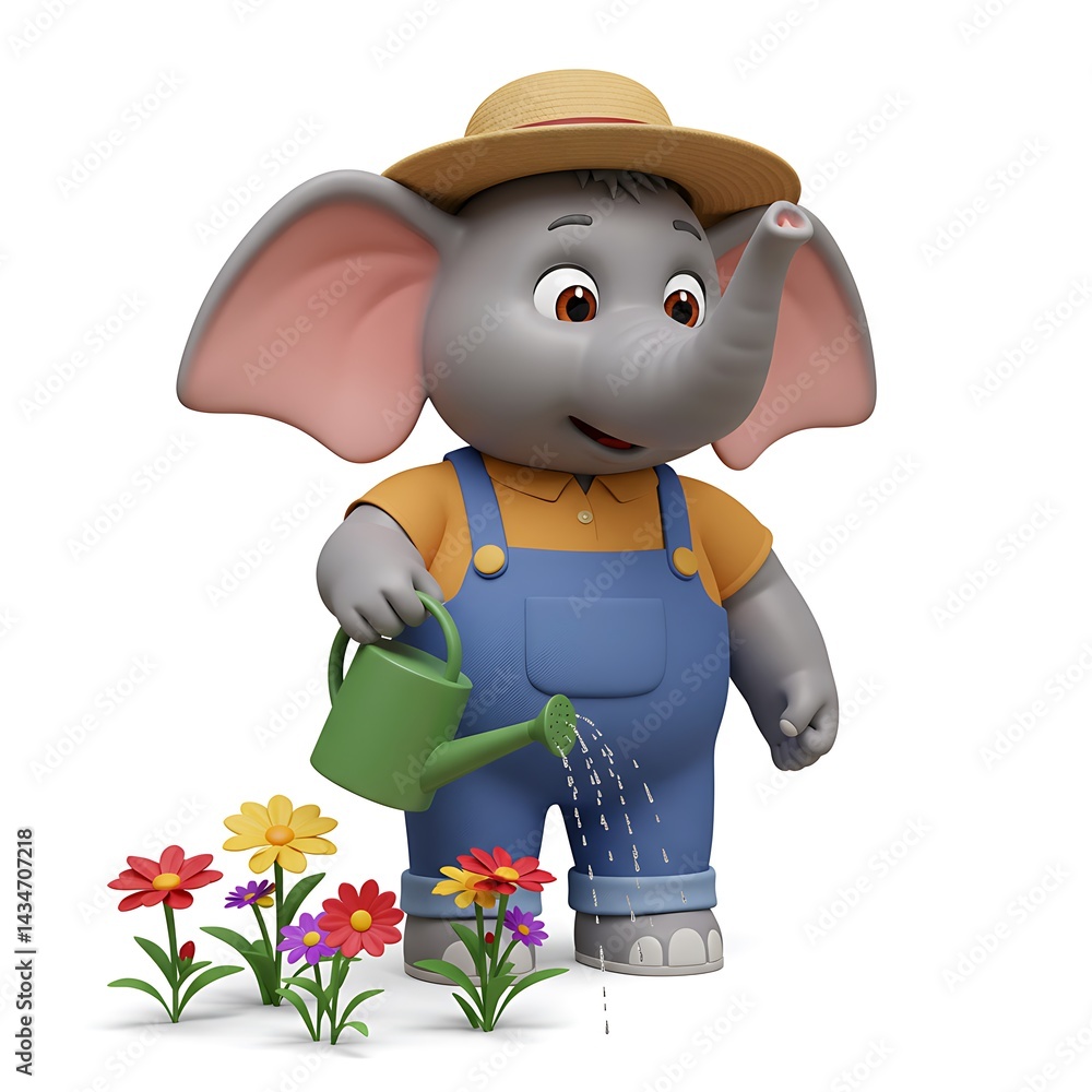 Fototapeta premium Elephant standing in flower bed with can