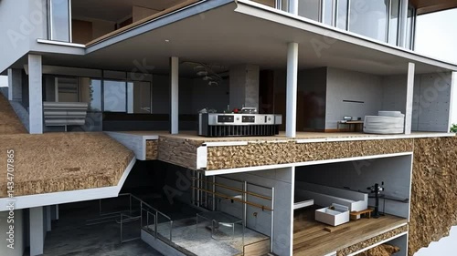 Architectural Visualization: Cross-Section View of a Modern House Design with Interior
