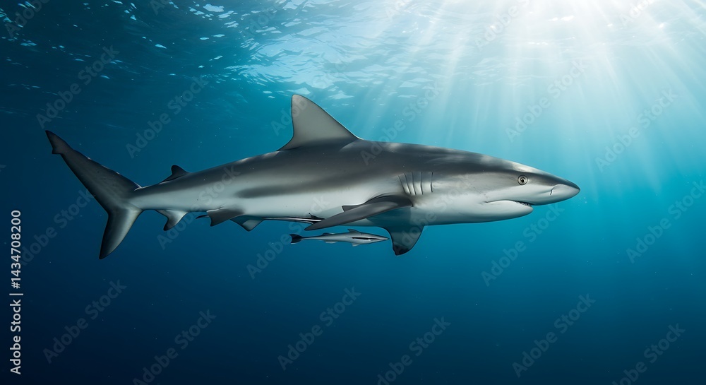 Fototapeta premium Shark Swimming in Blue Ocean Water