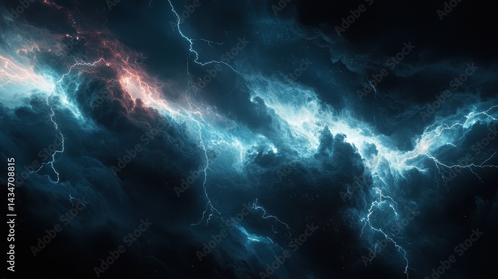 Powerful storm clouds filled with vibrant lightning. Powerful storm clouds filled with vibrant lightning.
