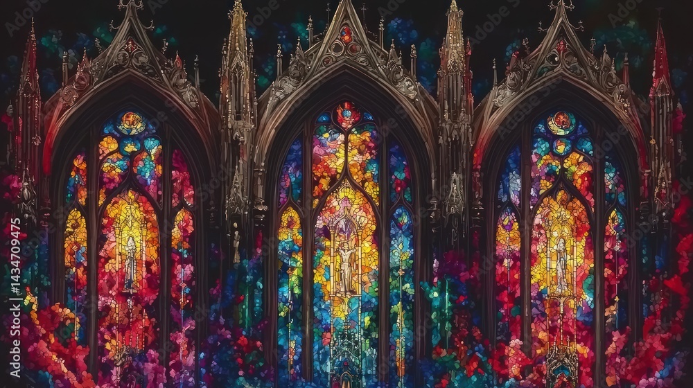Obraz premium Vibrant Gothic Stained Glass Windows: A Symphony of Color and Light
