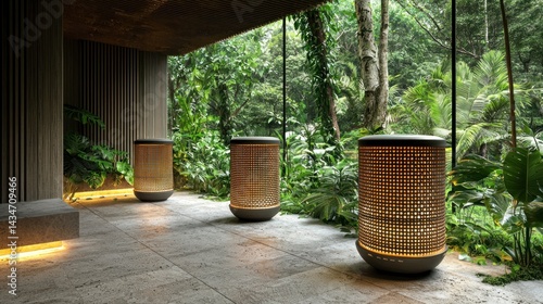 Eco-Friendly Air Filter Installation in Lush Green Indoor Environment with Realistic Photography