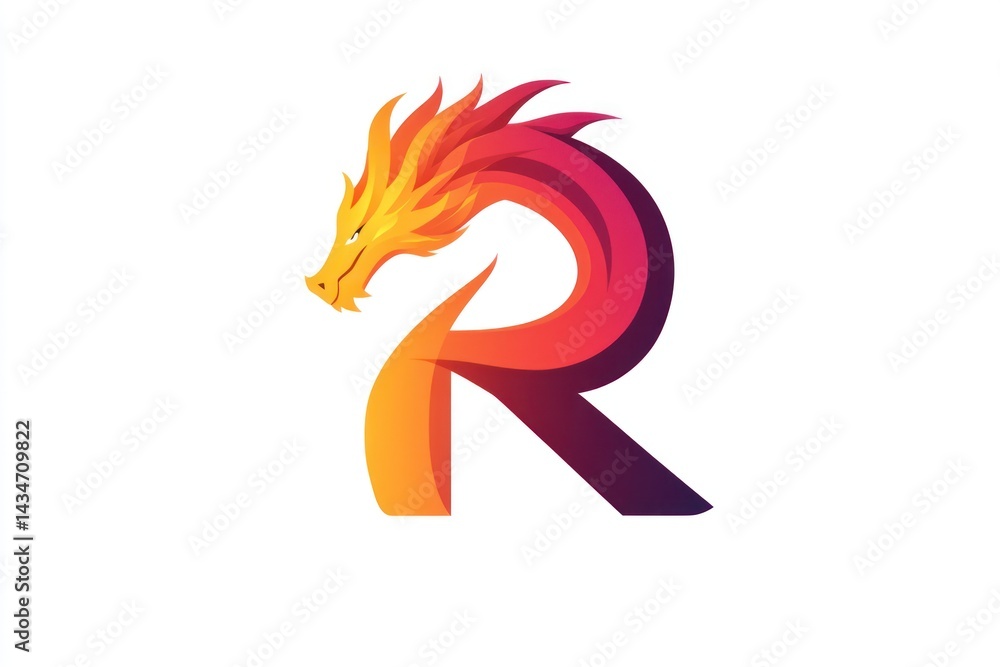 Fototapeta premium Fiery dragon letter R logo design (2)