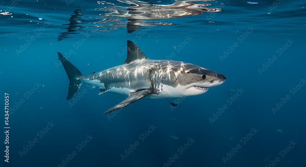 Naklejka premium Great White Shark Swimming Underwater