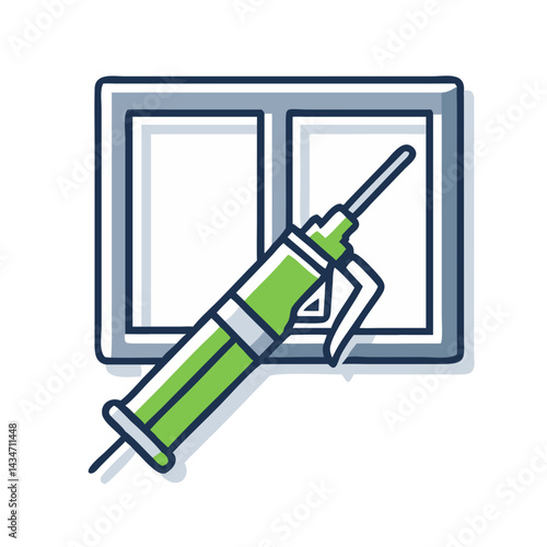 Caulking gun applying sealant to a window frame  