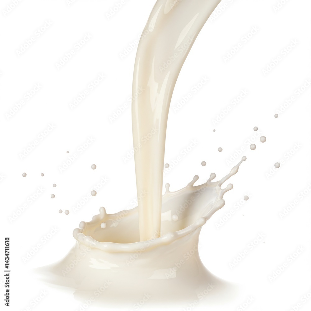 Fresh beverage pouring liquid dairy product splash on plain background Fresh beverage pouring liquid dairy product splash on plain background