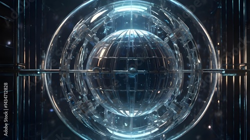 Futuristic Crystal Object in Anti-Gravity Chamber with Holographic Locks