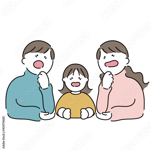 両親と女の子で「びっくり」