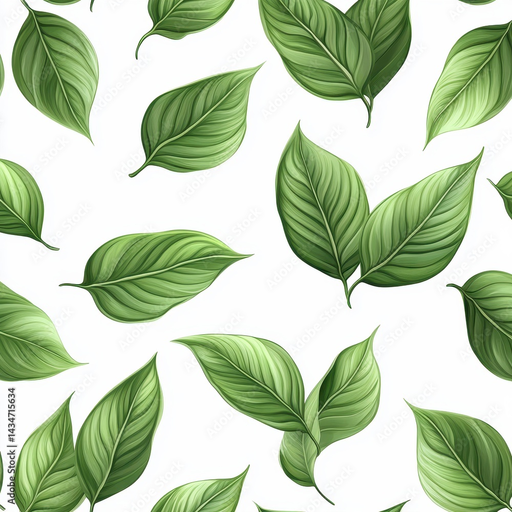 Seamless Pattern with Green Leaves Natural Botanical Background Vector Illustration Seamless Pattern with Green Leaves Natural Botanical Background Vector Illustration