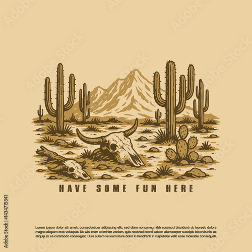 Old dry and hot desert scenery vector illustration