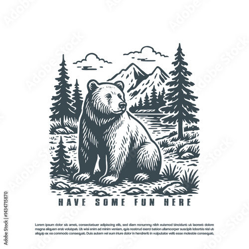 Big grizzly bear in the wild life vector illustration