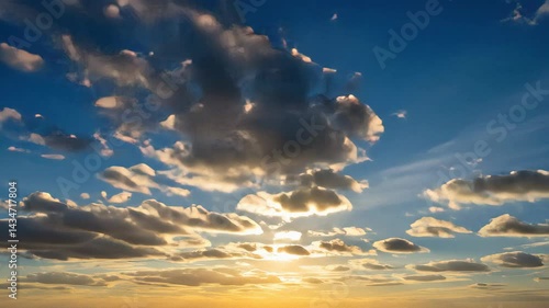 Golden Hour Sunset Cloudscape. Blue And Orange Sky