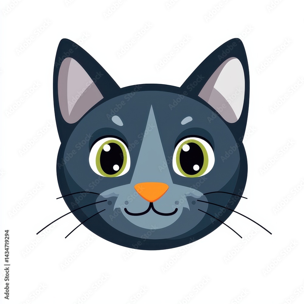 Obraz premium Close-up illustration of a gray cat's face with green eyes and an orange nose