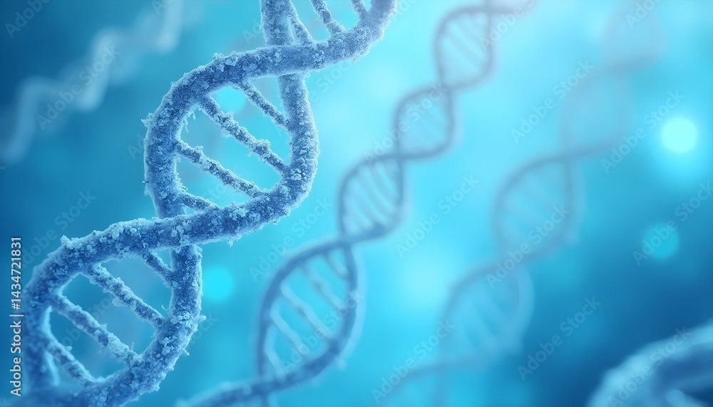 DNA Double Helix on Blurred Blue Background – 3D Genetic Structure Visualization DNA Double Helix on Blurred Blue Background – 3D Genetic Structure Visualization