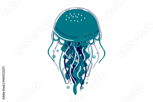 Jellyfish isolated flat illustration. A detailed and vibrant blue jellyfish. For marine theme, educational materials, and ocean concept
