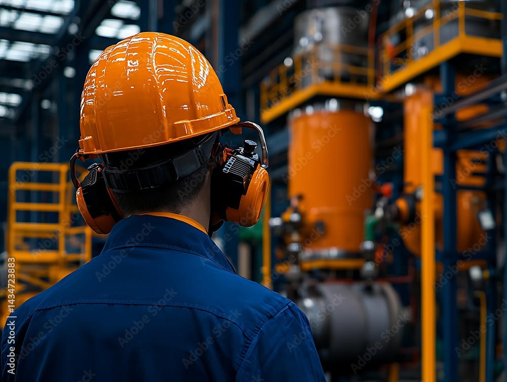Factory Worker Observing Machinery Factory Worker Observing Machinery