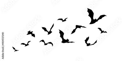 Flock of Flying Bats Silhouette