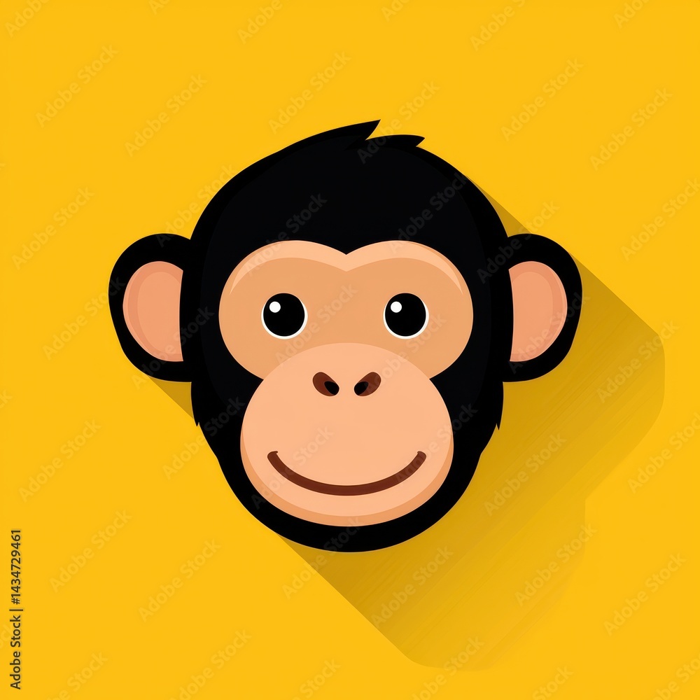 Cheerful monkey face illustration with bright yellow background Cheerful monkey face illustration with bright yellow background