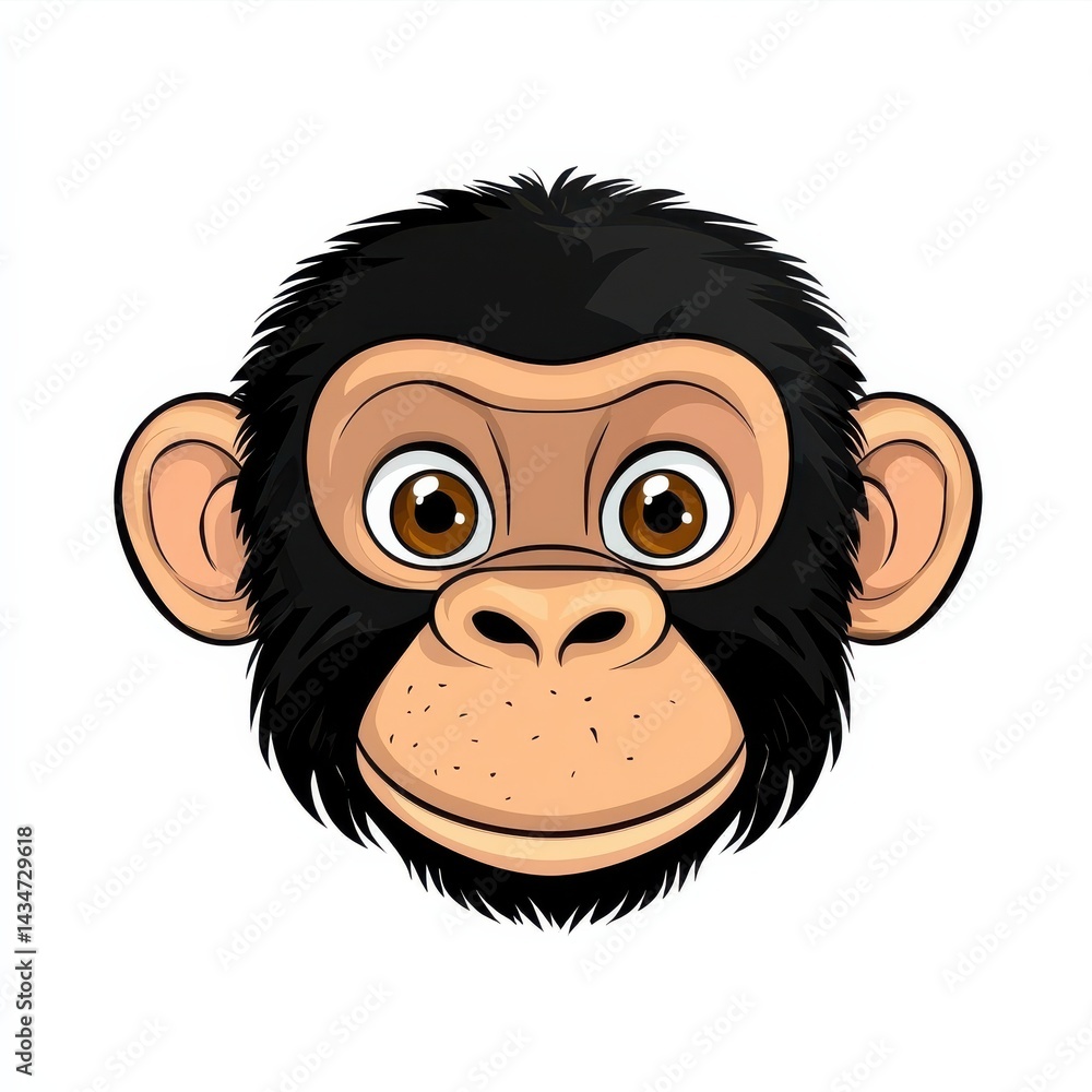 Obraz premium Close-up illustration of a monkey's face with black fur and peach-colored skin