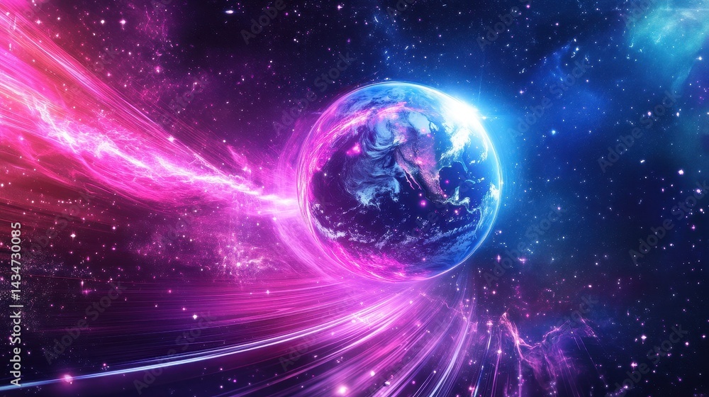Vibrant cosmic portrayal of Earth in a nebulae. Vibrant cosmic portrayal of Earth in a nebulae.