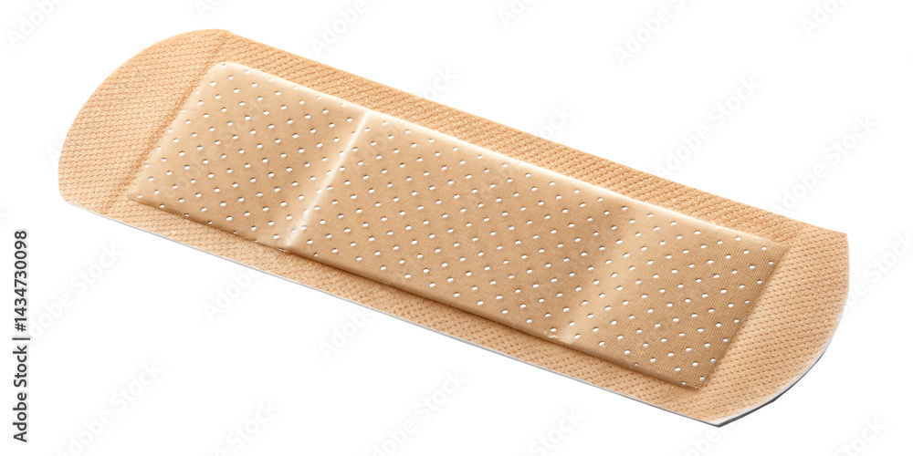 Detailed view of a beige bandage with a central pad focused on its texture Detailed view of a beige bandage with a central pad focused on its texture