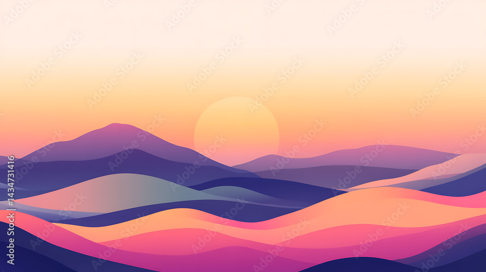 A beautiful mountain landscape with a sun setting in the background A beautiful mountain landscape with a sun setting in the background