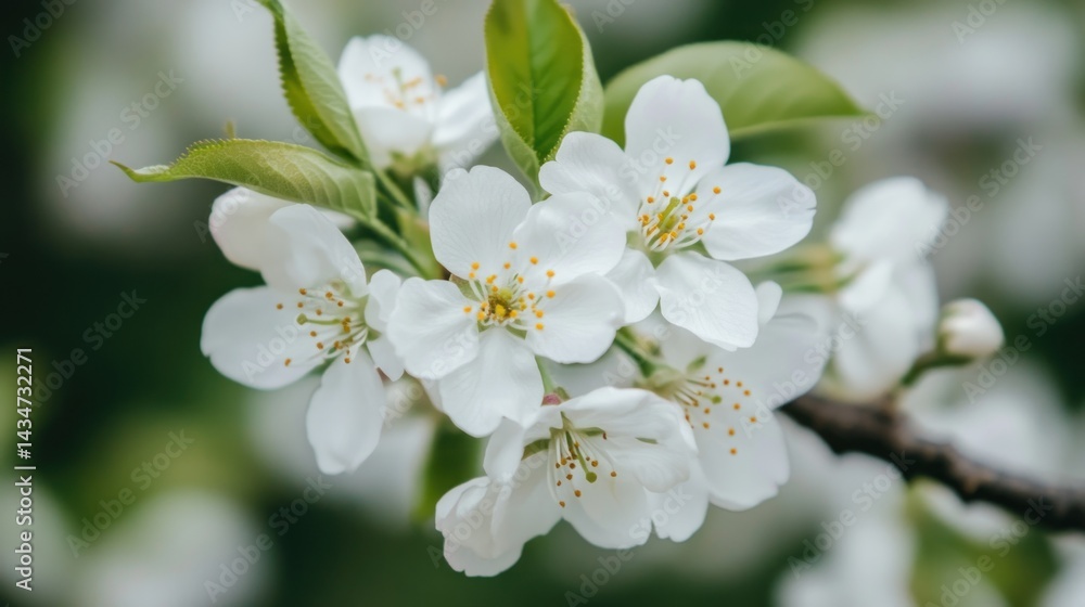 Blossoming white flowers on a spring branch. Blossoming white flowers on a spring branch.