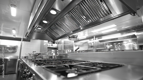 Detailed View of Commercial Kitchen Hood and Grease Filter Maintenance in Modern Stainless Steel Setting