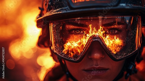 Firefighter resilience urban fire scene action shot intense environment close-up heroism