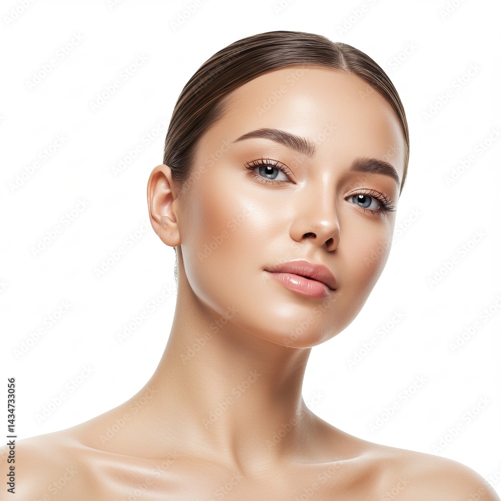 Fototapeta premium Radiant Skin Portrait of a Young Woman with Flawless Complexion and Natural Beauty