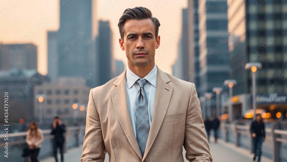 Man in suit stands in urban setting create with generative ai Man in suit stands in urban setting create with generative ai