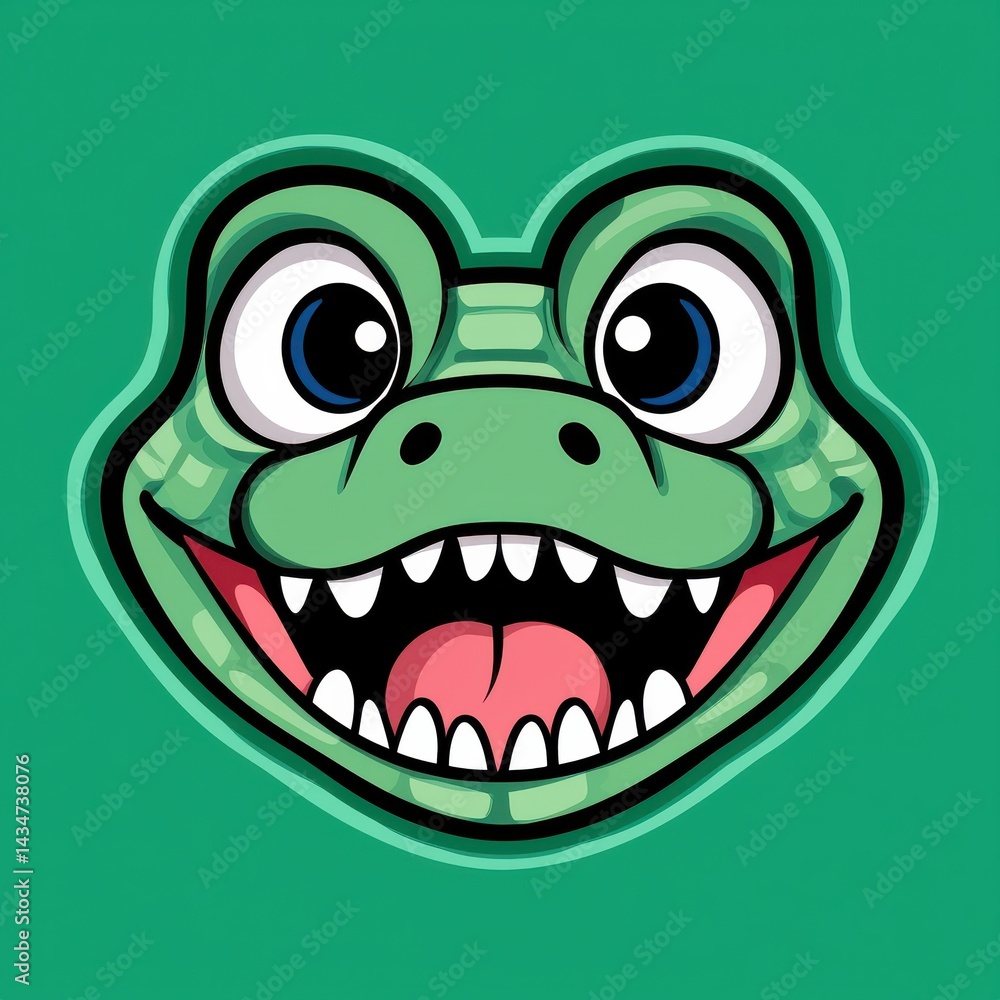 Cartoon frog face with wide open mouth and sharp teeth Cartoon frog face with wide open mouth and sharp teeth