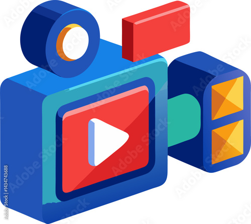 A blue video camera with a red play button on its screen.