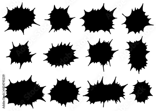 漫画風の吹き出しのセット、手書き、とげとげ、フレーム、シルエット