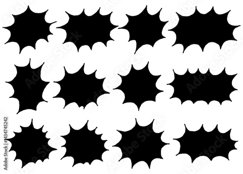 漫画風の吹き出しのセット、手書き、とげとげ、フレーム、シルエット