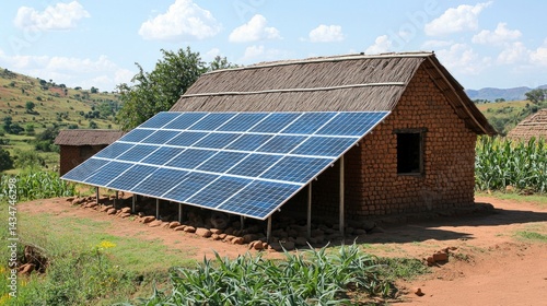Solar Panels Installed on Rural Home for Sustainable Renewable Energy in Cooperative Community Development